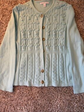 Macy’s J M Collection Light Mint Green Textured Button Cardigan